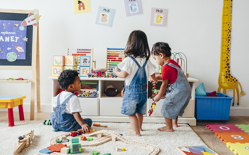 Kids playing in a playroom.