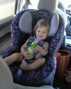 14-month-old Alice in her Britax Boulevard